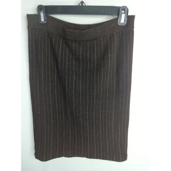 Peruvian Connection Womens Pinstripe Alpaca Wool Blend  Pencil Skirt Brown Small - Picture 1 of 6
